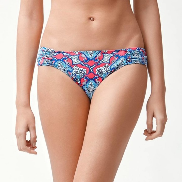 Tommy Bahama Riviera Tiles Reversible Side-Shirred Hipster Bikini Bottom Cerise - Picture 1 of 7
